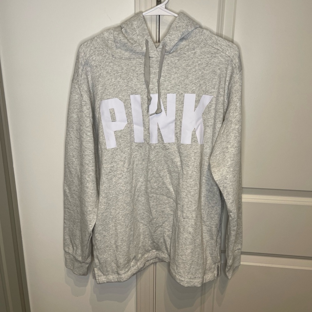 Victoria's Secret PINK Gray Campus Pullover Hoodie Sweatshirt Large NWT